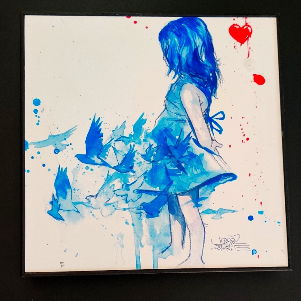 Lora Zombie "Blue Girl" Hanging Wood Block Art
